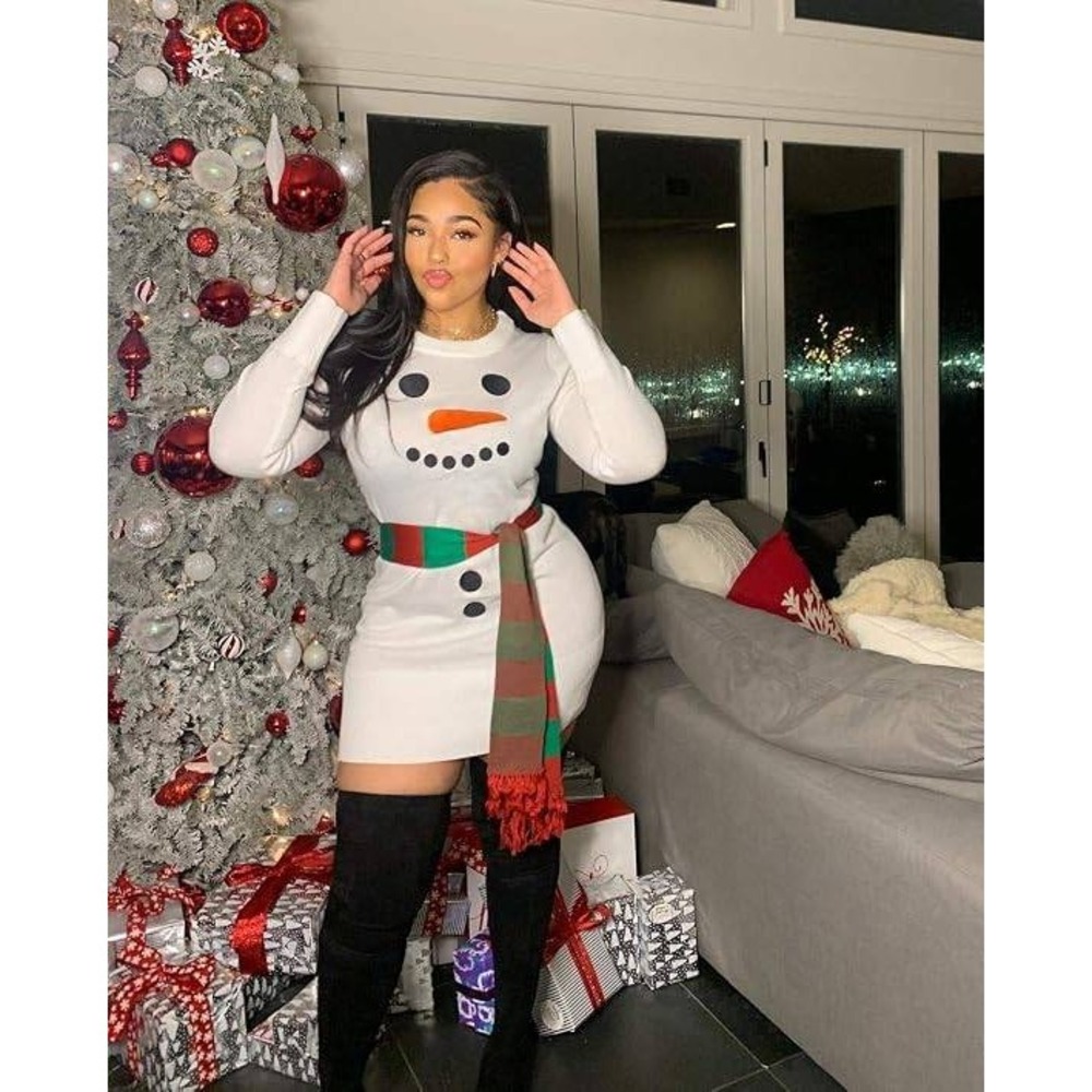 Snowman Sweater Dress White Knit Holiday Christmas Scarf Mini Dress-Size 2X/NEW